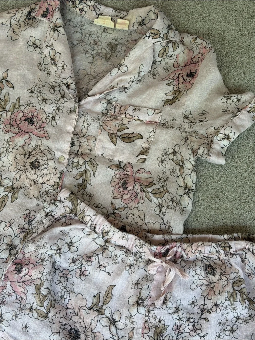Floral Linen & Cotton Pajama Set - Robe + PJ Set